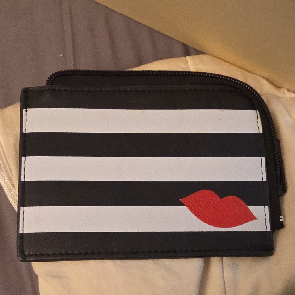 Sephora Black and White Striped Clutch with Red Accent